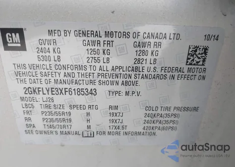 2015 GMC Terrain Slt-2 из США, поврежденный, VIN 2GKFLYE3XF6185343